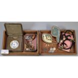 Box of assorted items, to include: travelling clock, case meerschaum pipe, assorted odd jewellery