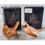 Two Royal Crown Derby English Fine Bone China paperweights, to include: 'Red Cardinal' and 'Female