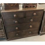 19th century oak straight front chest of two short and three long drawers, having turned handles