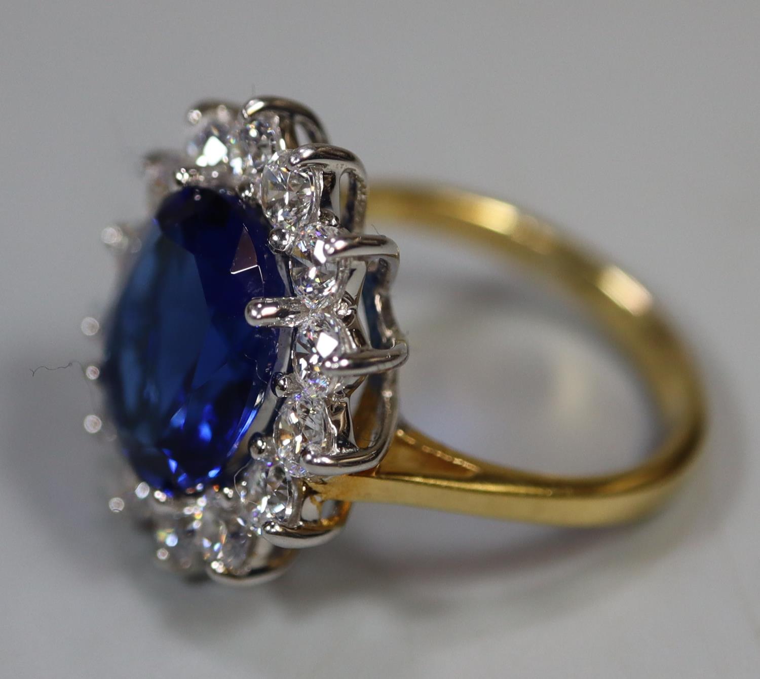 A synthetic sapphire and moissanite ring set in gold plated silver. (B.P. 21% + VAT) - Image 4 of 4