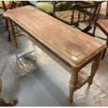 Late 19th early 20th century oak hall bench with under tier on baluster turned legs. Length 120cm