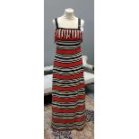 Vintage designer Pierre Balmain 'Les Tricot' striped 70's maxidress with slit down the side,