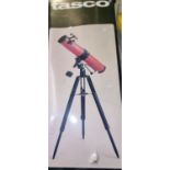 'Tasco 450 X 114mm' telescope on stand in fitted box. (B.P. 21% + VAT)