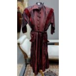 Vintage 1940's burgundy taffeta evening dress with velvet and beaded detail to the front and
