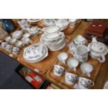 Three trays of 'Indian Tree' dinner ware made by Maddock: two teapots, six cups, four saucers,