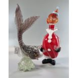 Murano style glass fish on naturalistic base together with a Murano style glass clown. (2) (B.P. 21%