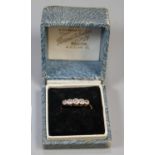 18ct gold five stone diamond ring. Ring size L & 1/2. Approx weight 1.7 grams. (B.P. 21% + VAT)