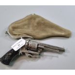 19th/early 20th century vintage pin-fire revolver with engraved decoration, folding trigger and