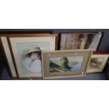 Collection of assorted furnishing pictures, including: coloured prints, watercolour, portrait