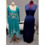 Five items of vintage ladies eveningwear (70's-90's) to include: a turquoise blue tulle and sequin