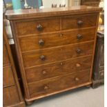 Victorian mahogany straight front chest of two short and four long drawers having turned handles