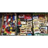 Three boxes of assorted diecast model vehicles, some boxed, some in playworn condition, to