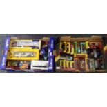 Two boxes of assorted diecast model vehicles in original boxes and playworn, to include: Corgi