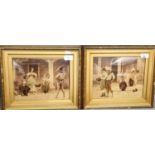 Two convex glass Chrystoleums featuring country folk, gilt frames. 20x25cm approx. (2) (B.P. 21% +