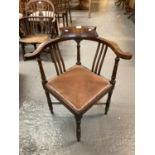 Edwardian mahogany inlaid corner bedroom chair on X frame support. (B.P. 21% + VAT)