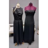 Four items of vintage black evening wear to include: two 1970's/80's maxi dresses with sequin