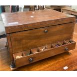 Regency design mahogany ladies workbox, the interior revealing assorted buttons and other items. (