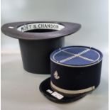 French military cap, together with a Moet & Chandon plastic top hat shaped ice bucket. (2) (B.P. 21%