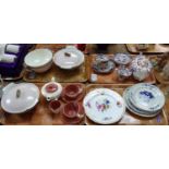 Four trays of china to include: Poole pottery teapot, teacups and saucers, milk jug, tureens (some