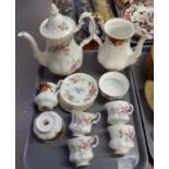 Tray of Royal Albert English bone china coffee ware to include: 'Moss Rose' design items including