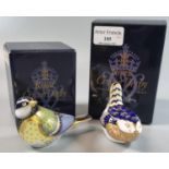 Two Royal Crown Derby English Fine Bone China paperweights, to include: 'Great Tit' and 'Wren', both