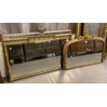 Two 19th century gilt framed over mantle mirrors, one with urn shaped filial and moulded swags. (