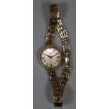 Tudor Royal (Rolex) 9ct gold ladies mechanical bracelet wristwatch with satin face having baton