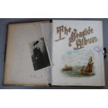 Moroccan leather and gilt bound Victorian photo album musical box containing; various photographs,