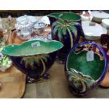 Three Beswick ware English pottery palm tree design items: large jug, basket and centre bowl. (3) (