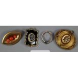 Three Victorian brooches and a ring. (B.P. 21% + VAT)