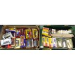 Two boxes of diecast model vehicles and cars, all appearing in original boxes, to include: