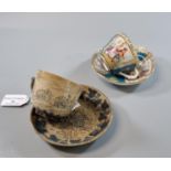 Doulton Lambeth 1879 stoneware cup and saucer, overall decorated with rabbits by Hannah Barlow,