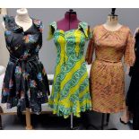 Ten vintage dresses (70's and later) to include: various floral pattern, African print, 80's