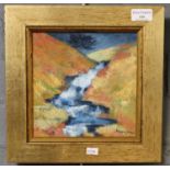 Megan Jones (contemporary Welsh), 'Blaensawdde', signed, oils on board. 20x20cm approx. Framed. (B.