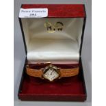 R J W ladies gold plated quartz wristwatch with Roman numerals in original case. (B.P. 21% + VAT)