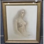 British school, 'Jessica', female nude study, titled, oils on canvas. 60x50cm approx. Framed. (B.