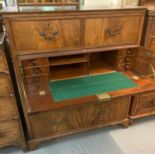 Late Victorian mahogany secretair/straight front chest of two short and three long drawers on