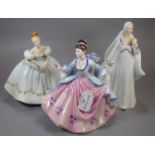 Three Royal Doulton bone china figurines, to include: 'First Dance, 'Rebecca' and 'Bride'. (3) (B.P.