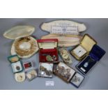A collection of silver and costume jewellery including a charm bracelet. (B.P. 21% + VAT)