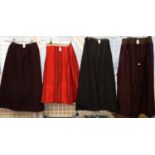 Four antique (probably late 19th Century) skirts to include: three traditional Welsh costume woollen