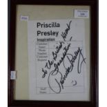 Framed Priscilla Presley signed autograph in black pen, 'To the British Heart Foundation Priscilla