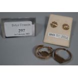 Collection of gold jewellery comprising a pair of pierced 9ct gold earrings, two 9ct gold signet