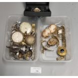 Tray of assorted items, to include: Bulova 10K gold filled watch, Victorian and other rolled gold,