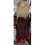 Antique (probably late 19th Century) woollen Welsh costume, comprising: traditional striped begwn,