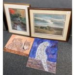 Group of assorted furnishing pictures: animal studies, fisherman, coloured print etc. (6) (B.P.