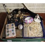 Tray of assorted items, to include: large collection of hatpins and hatpin cushion, mother of