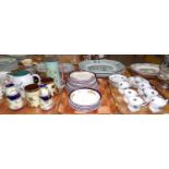 Three trays of assorted china: tray of Royal Stafford part tea ware decorated with navy blue