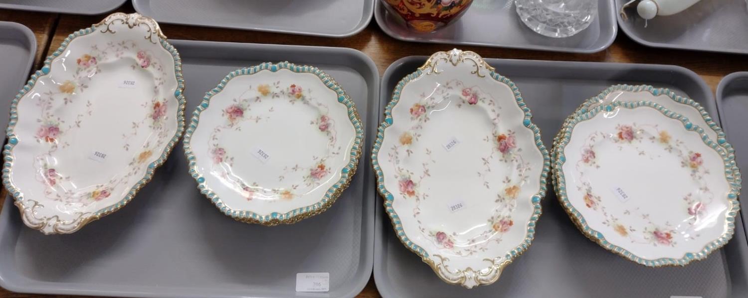 Four trays of china to include: two trays of Staffordshire floral blue and gilt edged dinnerware; - Image 3 of 3