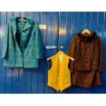 Two ladies 1960's-70's woollen skirt suits, one with a fur collar with a 'Bro Phil Model' label in a