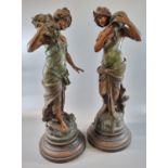 Pair of early 20th century French spelter emblematic figurines, 'Ar La Sourue' and 'Sentier